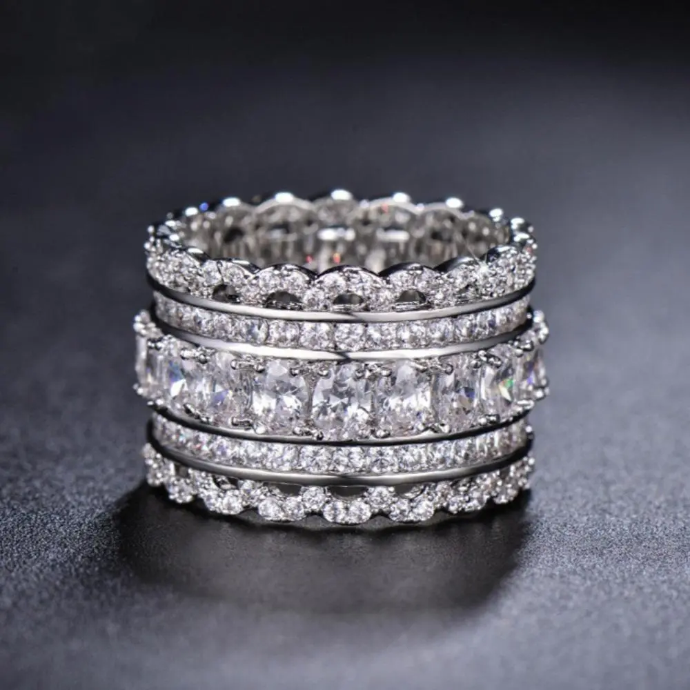 Rings for Women, Elegant Princess Style Multilayer Teardrop Ring Stack with Full CZ Zirconia, Bridal Anniversary Jewelry, Elegant Ring, Bridal Ring