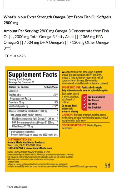 Extra Strength Omega-3†† From Fish Oil Softgels 2800 mg