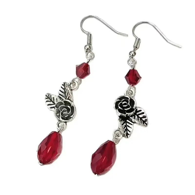 Gothic Vintage Rose and Black Crystal Earrings
