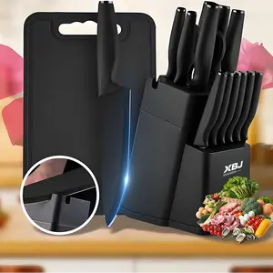 XBJ 15-Piece Stainless Steel Cutlery Set with Built-in Sharpening Tool, Washable Pink Silicone-Plastic Storage Block, Essential Kitchen Supplies for Home