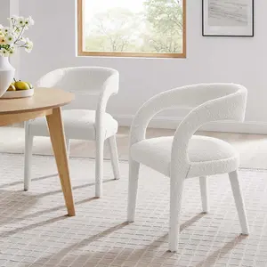 Modway Pinnacle Boucle Upholstered Dining Chair Set of Two in Ivory