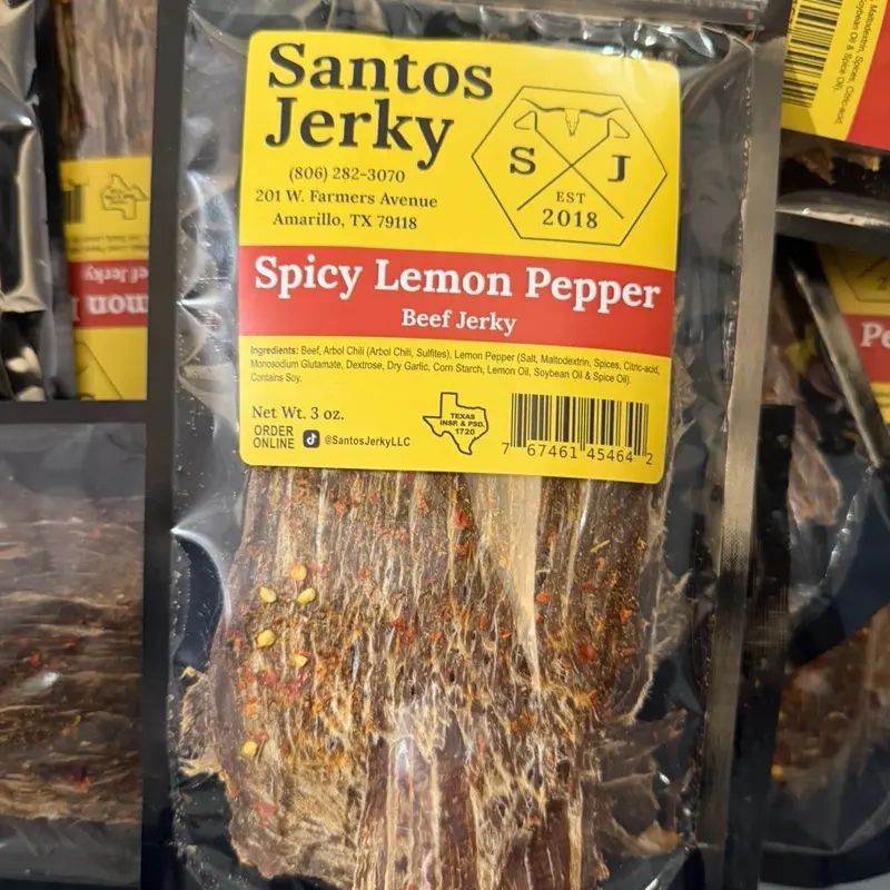 Santos Spicy Lemon Pepper Dried Beef Jerky, High-Protein Savory Dried Snack