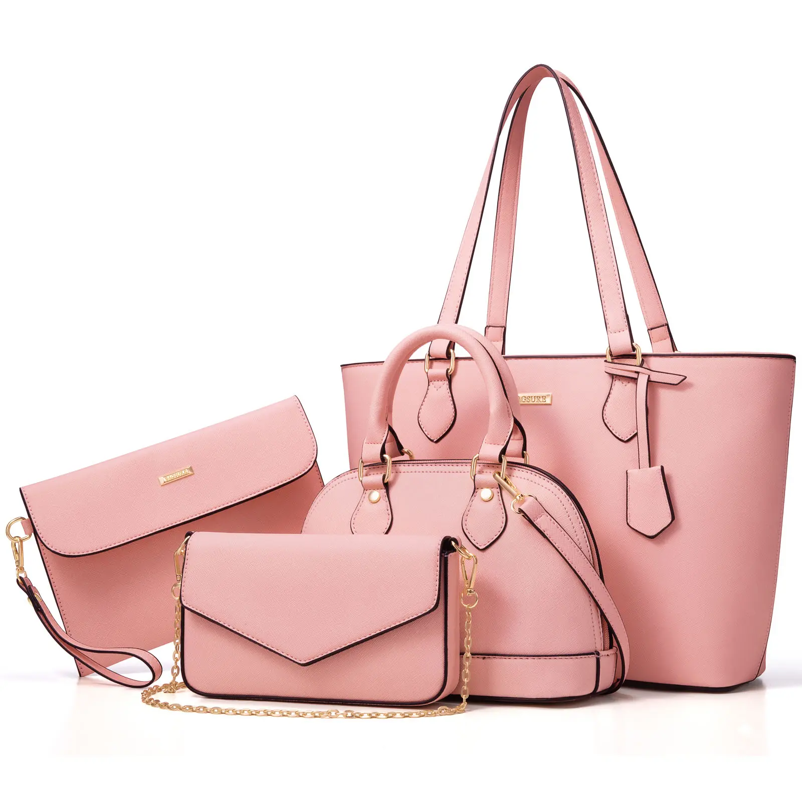 BAGSURE Women's 4PCS Purses Set - Synthetic Leather Fashion Tote Bags(Largest bag: 10.5 x 13 inches), Crossbody Bag & Wallet Combo, Durable Organizer, Womens Gifts, Accessories for Women, Gifts For Women