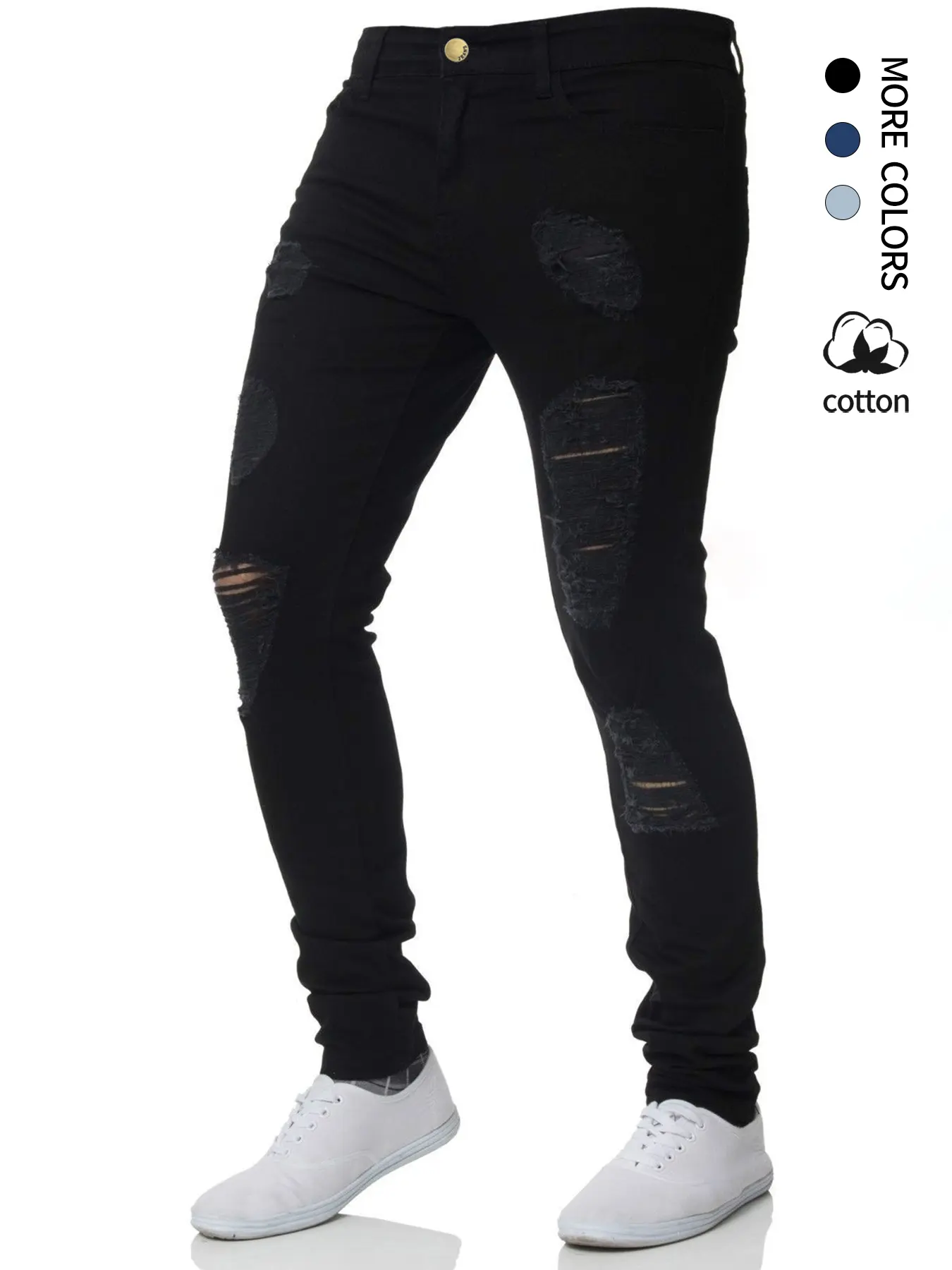 Versatile men’s skinny casual jeans, stretchy ripped skinny jeans, stylish slim fit, comfortable and casual, suitable for trendy wear on various occasions. men distressed  Pants Streetwear Classic Menswear