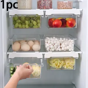 Adjustable Refrigerator Drawer Organizer, Transparent Pull-Out Storage Box, Space-Saving Wall-Mounted Design, Fits Shelves Under 0.6 Inches