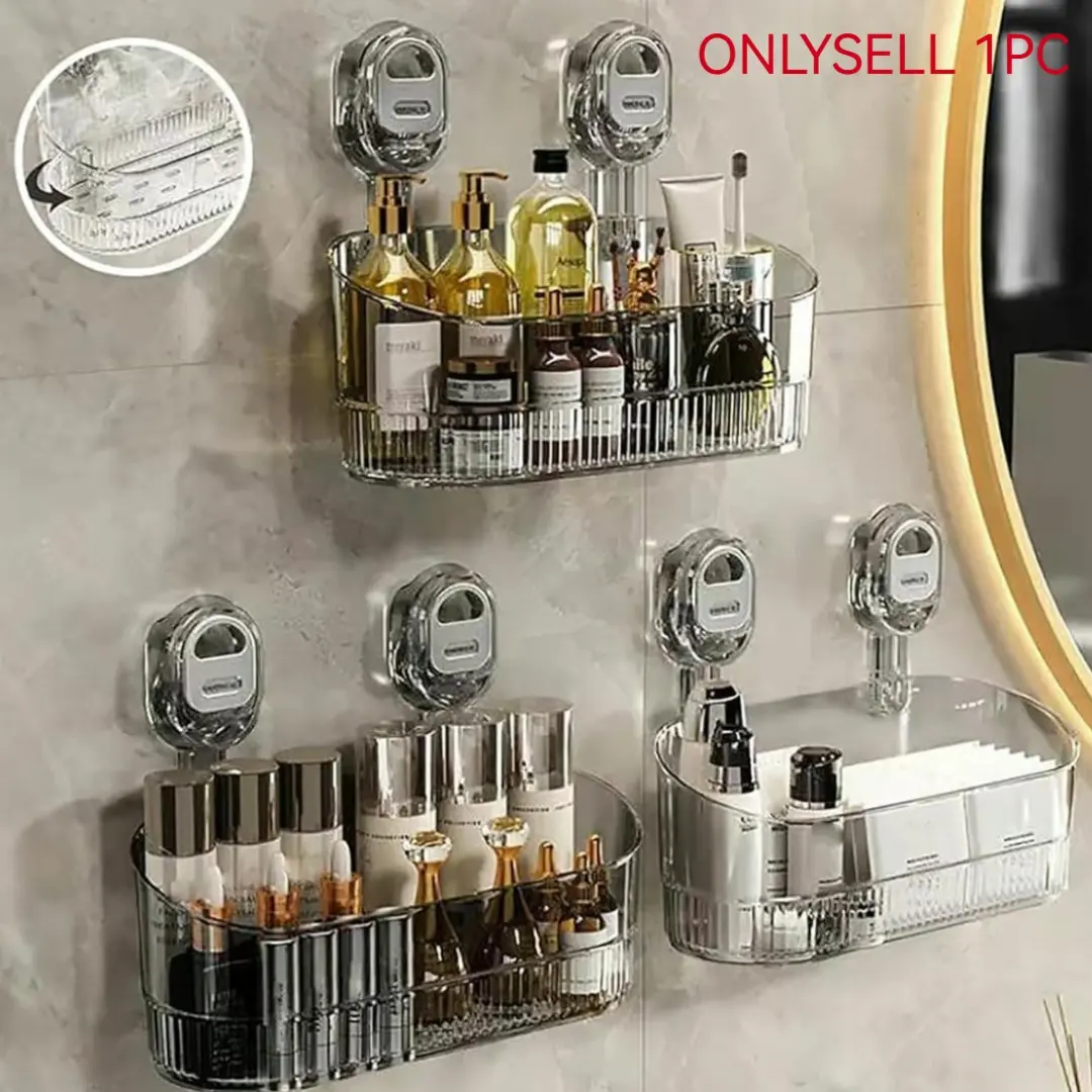 No Drill Bathroom Suction Storage Box, Bathroom Organizer Supplies, Bathroom Organization, Upgraded Large Capacity & Strong Load-Bearing, Shower Rack Kitchen Organizer, Holder, Shower Caddy
