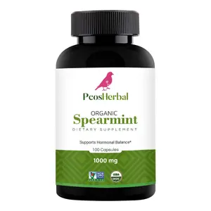 PCOS Herbal Organic Spearmint Capsules - Hormonal Balance, Reduce Unwanted Hair, Acne, and Skin Health - Alternative to Spearmint Tea - 1000mg Vegan Capsules (50-Day Supply) - Made in USA