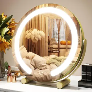 Gold Vanity Mirror, 12 Inch Makeup Mirror with Lights, Large Lighted Vanity Mirror, Light Up Mirror with Smart Touch 3 Colors Dimmable, Tabletop, 360 °   Rotation