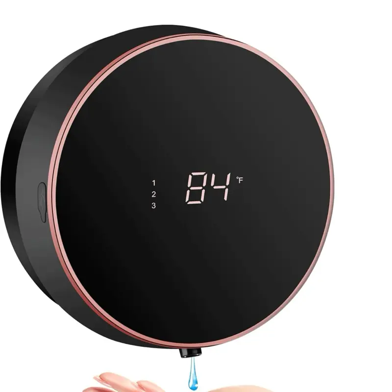 Rechargeable Soap Dispenser - Black with Digital Display, 84°F Temperature, Compact Design, Rechargeable Energy Source