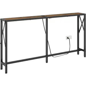 ELYKEN 5.9" Narrow Console Sofa Table with Power Outlets and USB Port,  Long Behind Couch Table with Metal Frame and 6.5’ Extension Cord