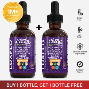 Clean Nutra BOGO | Biotin, Collagen + Keratin, Hyaluronic Acid, Saw Palmetto, Silica, Vitamin A C D3, Bamboo, Zinc, & More for Hair, Skin and Nails Liquid Drop – LuxFlo