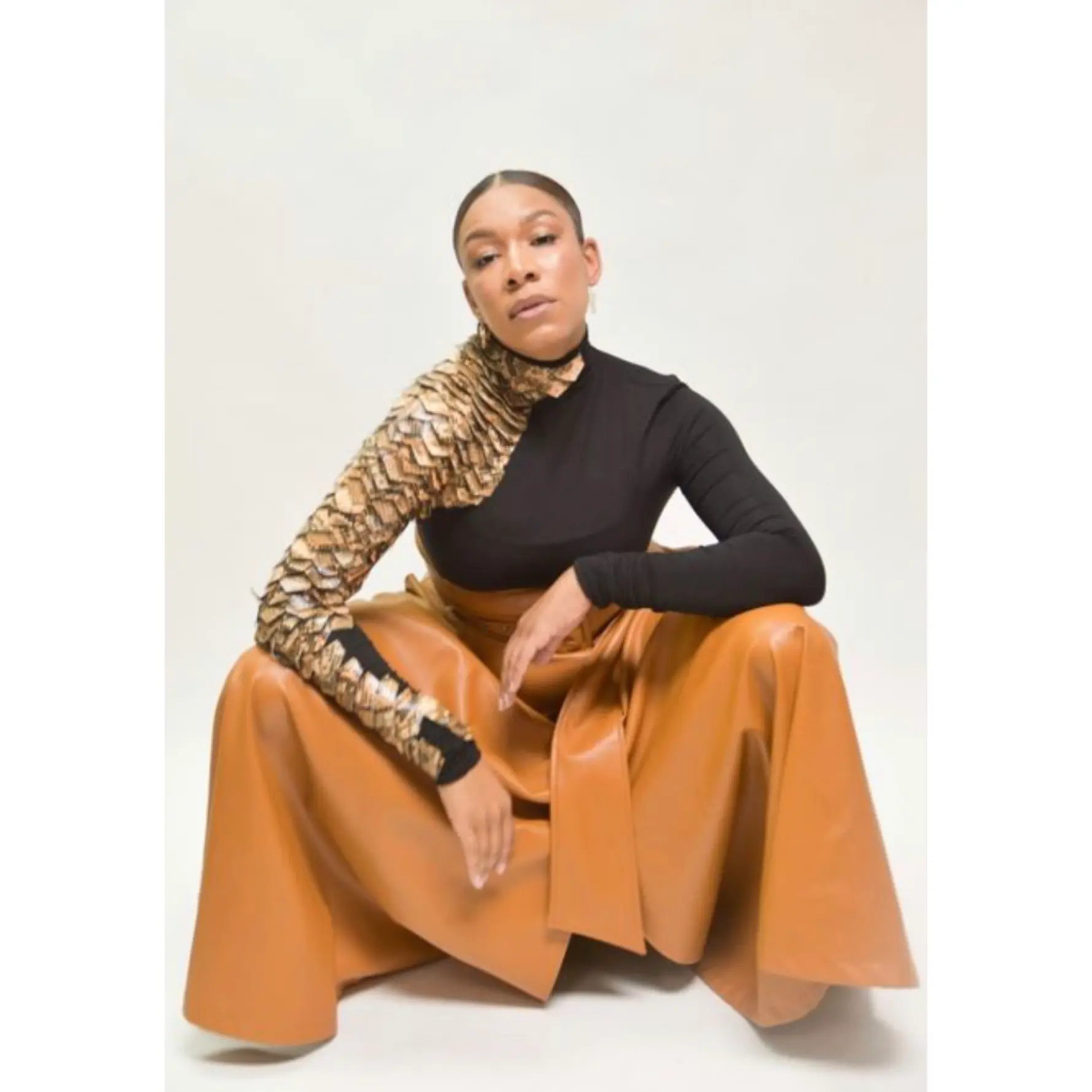 Thick Chick Long Sleeve One Side Snake Leather Mock Turtleneck