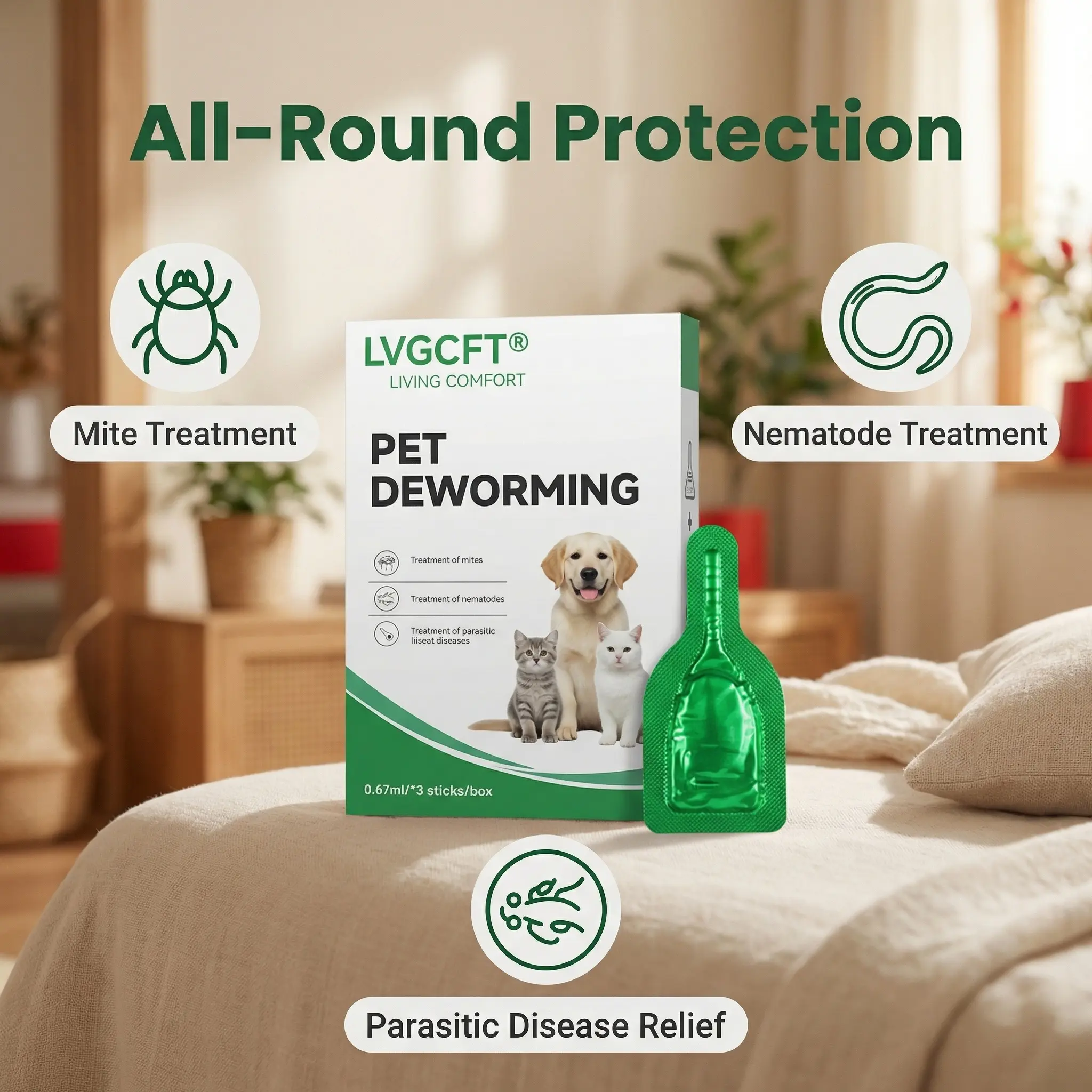 LVGCFT Pet Dewormer Kit for Cats & Dogs - Patented Formula for Mite, Nematode Treatment - All-Round Parasite Protection