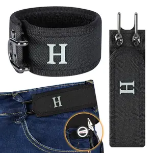 No Buckle Invisible Elastic Belt - Instant Fix Loose Jeans, No Bulge, 2-in-1 Metal Hook Tool Holder, Unisex Adjustable