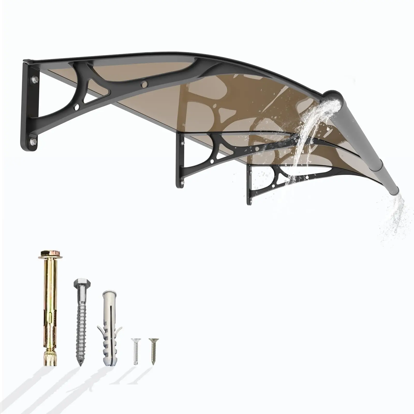 Polycarbonate Door & Window Awning with Aluminum Brackets, Drainage System, Patio Canopy, UPF 64+ All-Weather Protection, Durable Materials, Easy Installation for Rain & Snow Shielding