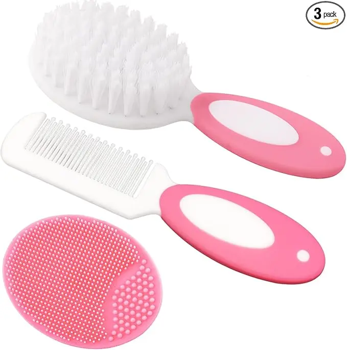 Baby Hair Brush & Comb Set for Newborns and Toddlers Soft Goat Bristle Baby Brush with Wooden Comb Cradle Cap Brush for Infant Hair Care Gentle Scalp Massage, Baby Registry Gift