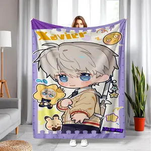 Aesthetic Chibi Xavier Throw Blanket Love and Deepspace Cute Character Print Lightweight Cozy for Sofa Bed Anime Game Themed Decor
