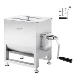 Manual Meat Mixer 120L Capacity, Fixed Tank Batch Processor for Ground Meat and Sausage Making, Industrial Food Grade Stainless Steel Equipment with Hand Crank, 120 LB Max Mixing Capacity