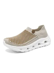 Summer Comfortable Flyknit Walking Shoes, Breathable Hollow Out Thick Sole, Soft Bottom Slip-On Sports Shoes, Mesh Walking Shoes, Sizes 36-42