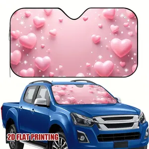 1pc 2D flat pring Modern style Windshield Sunshade for Car Pink Hearts Wallpaper Sunshield for Car, Sun Protection Car, Sun Shield for Car, Beach Car Accessory, Coastal Driving, Festive Design, Auto Sun Protector, Vehicle Enthusiasts, Beach Travelers