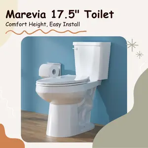 17 Inch Elongated Tall Toilet for Seniors Two-Piece Single Flush 1.28 GPF ADA High Toilet with 360° Jet Siphon System White Comfort Bowl Height 16.75" Seat Height 17.5"