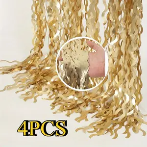 4 Pcs Wavy 3.3 X 6.6 FT Shiny Champagne Gold Tinsel Foil Fringe Curtains Photo Booth Backdrop for Birthday Wedding Holiday Celebration Bachelorette Party Decorations - Home Improvement.