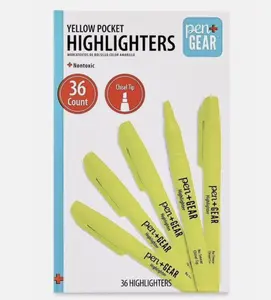 Pen+Gear Yellow Chisel Tip Pocket Highlighters, 36 Count