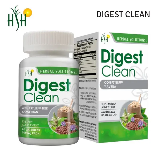 HERBAL SOLUTIONS Digest Clean | Psyllium & Oat Bran | Dietary Supplement | 60 Capsules