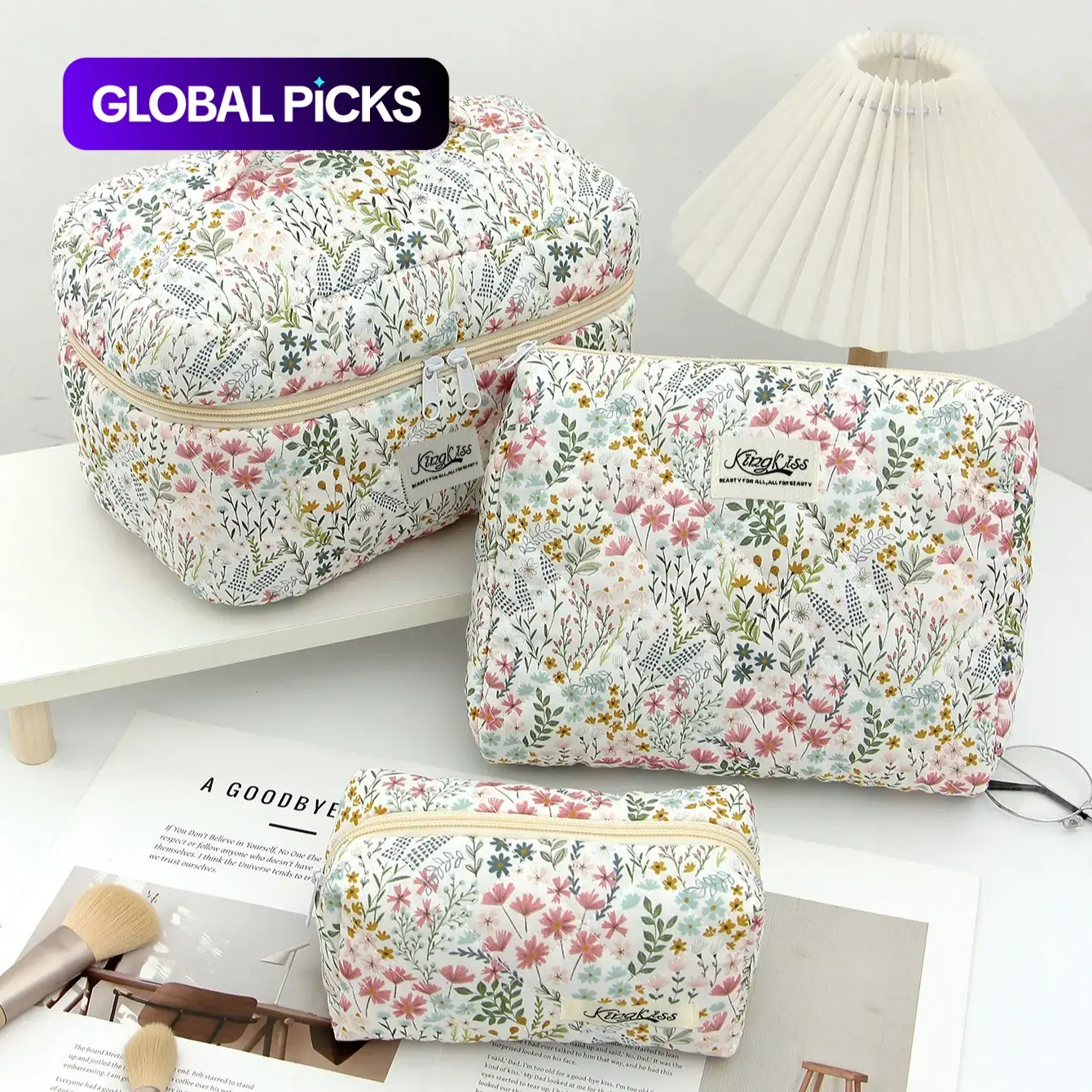 Floral Pattern Makeup Bag Set, 3 Counts Large-Capacity Travel Makeup Bags Organizers, Zipper Makeup Organizer Pouch #GLOBAL PICKS