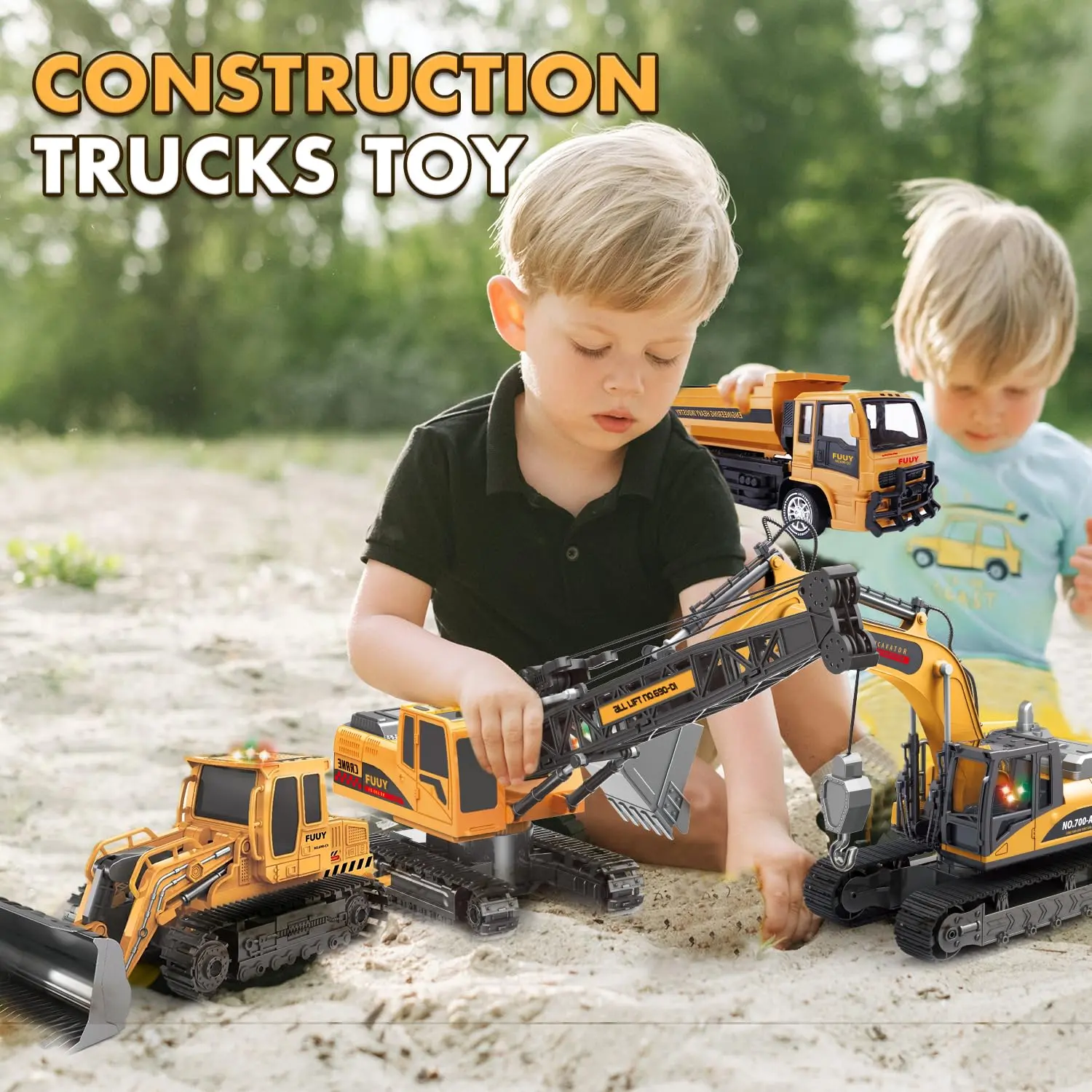 Construction Toys for 3 Year Old Kids, RC Crane Toy Truck for Boys with 8-Channel Function and Realistic Lights Remote Control Construction Vehicles Building Toy for Birthday Party Supplies Gift