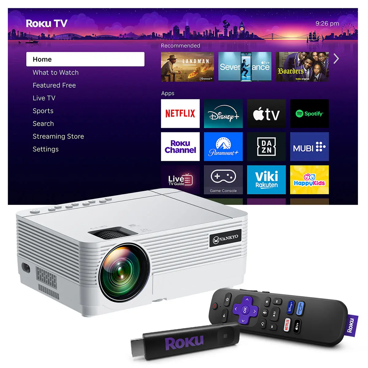 Vankyo Leisure 470R Viva 720P Roku TV Home Theater Smart Projector