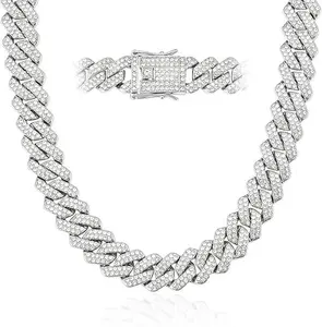 Mens Cuban Link Chain Miami Cuban Necklace Silver Chains For Men Women 14mm Iced Out Hip Hop Jewelry