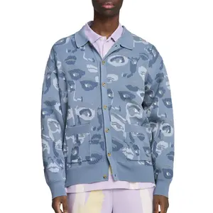 PUMA Mens X Kidsuper Graphic Collared Long Sleeve Cardigan Sweater Casual Cardigan - Blue