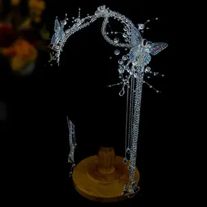 26 New Handmade Fairy Ornament with Flowing Tassels, Enchanting, Polarized Sparkling Diamonds, Butterfly Hairpiece, Wedding Headpiece, Daily Walk-Show Attire, High-Quality Workmanship
