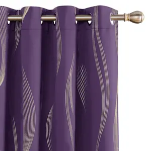 Deconovo Blackout Curtains - Thermal Insulated, Noise-Reducing Window Drapes for Bedroom, Living Room - 2 Panels, Purple Grape/Wave, 52W x 84L