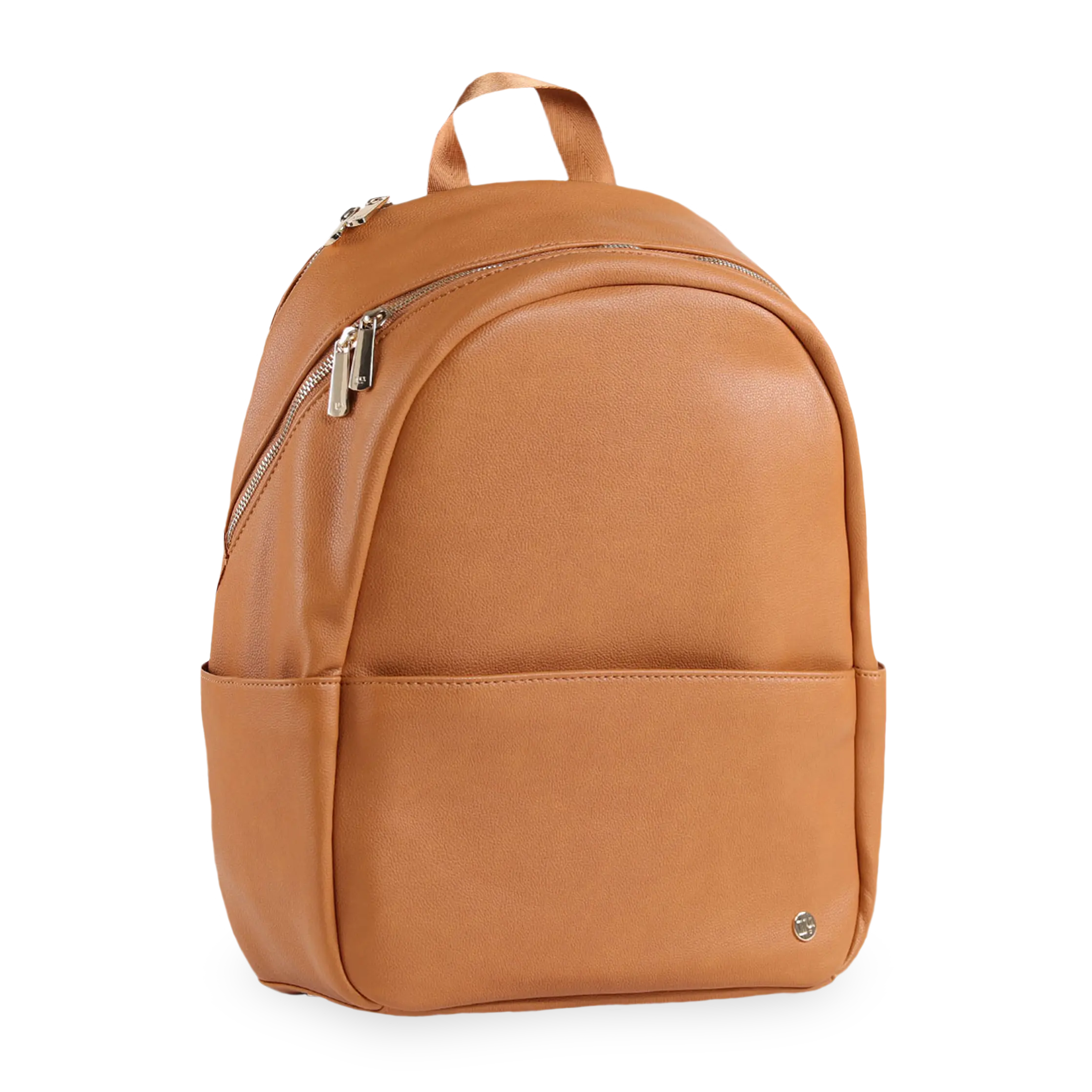 Skyline Diaper Bag Backpack, Stylish Cognac Vegan Leather Bag for Mom with Gold Hardware, Pockets & Included Changing Pad, Backpack Purse
