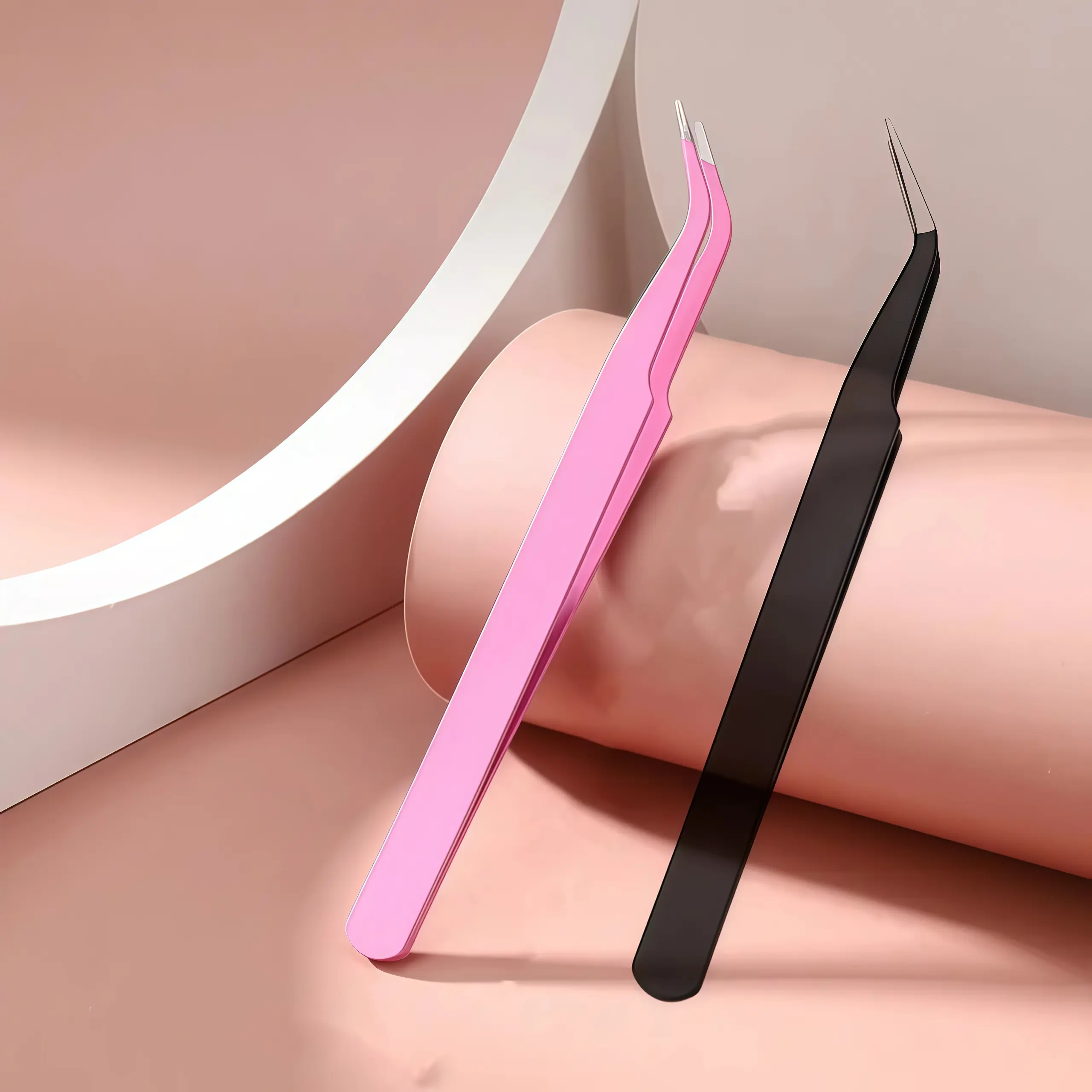Single professional eyelash extension tweezers, stainless steel curved straight precision eyelash application beauty tool, durable stainless steel eyelash tweezers with curved straight line design, professional makeup and beauty application tweezers