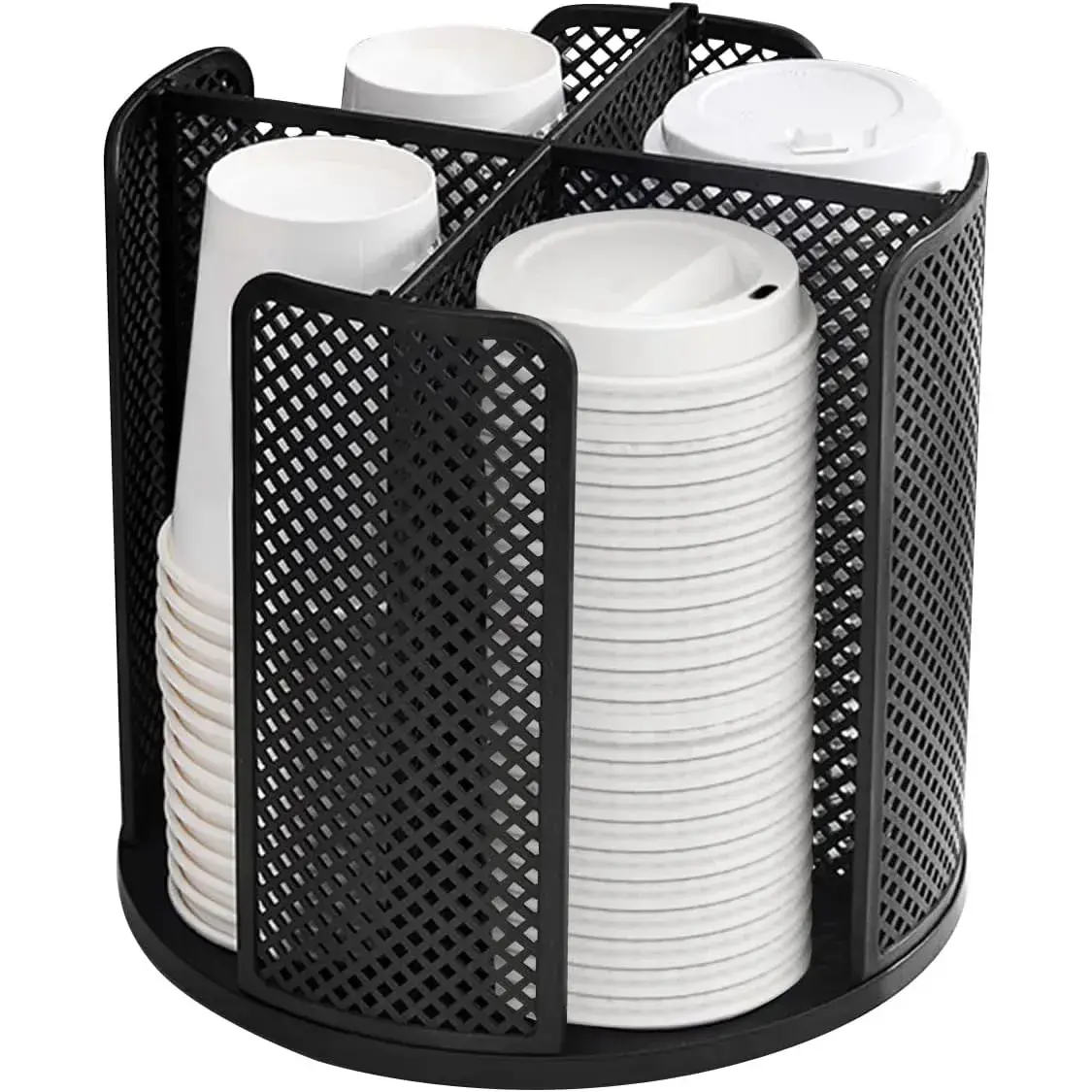 Cup and Lid Organizer Cup Dispenser Coffee Cup Organizer Paper Cup Holder Rotating for Bathroom, Restaurant, Break Room, Coffee Station, Bar, Buffet, Kitchen Cabinet, Countertop,4 Compartment