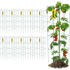 【Father's Day】VEVOR Tomato Cages,  11.8\" x 11.8\" x 46.1\", 10 Packs Square Plant Support Cages, Green PVC-Coated Steel Tomato Towers for Climbing Vegetables, Plants, Flowers, Fruits