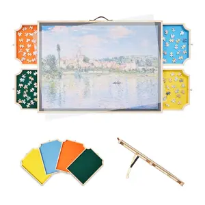 1000 Piece Rotating Puzzle Board with 4 Colorful Felt Drawers and Cover, 29x21 in Portable Wooden Table, Adjustable 2-Tilting-Angle Jigsaw Puzzle Accessories for Adults, Birthday Gift for Mom