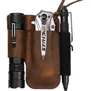Men Leather EDC Organizer Sheath Handmade Tactical Tool Pouch Holster with Belt Clip