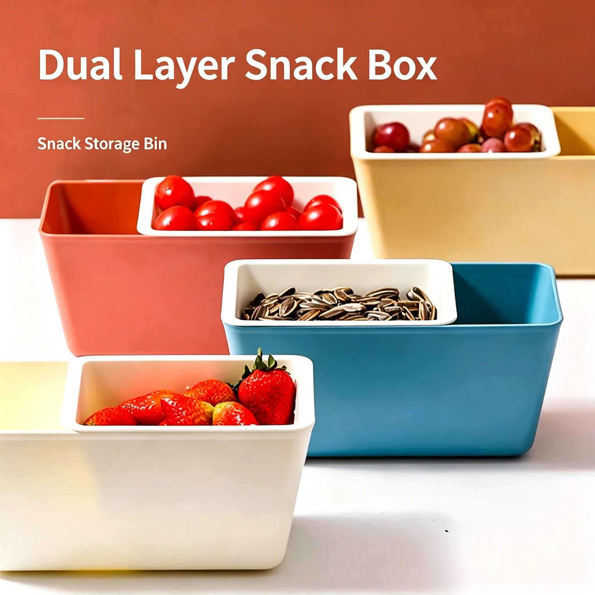 `Dual Layer Drainable Snack Box, Food Grade PP Fruit Container with Strainer, Multi-use Snack Holder Bowl for Nuts Seeds Candy Home Kitchen`  >