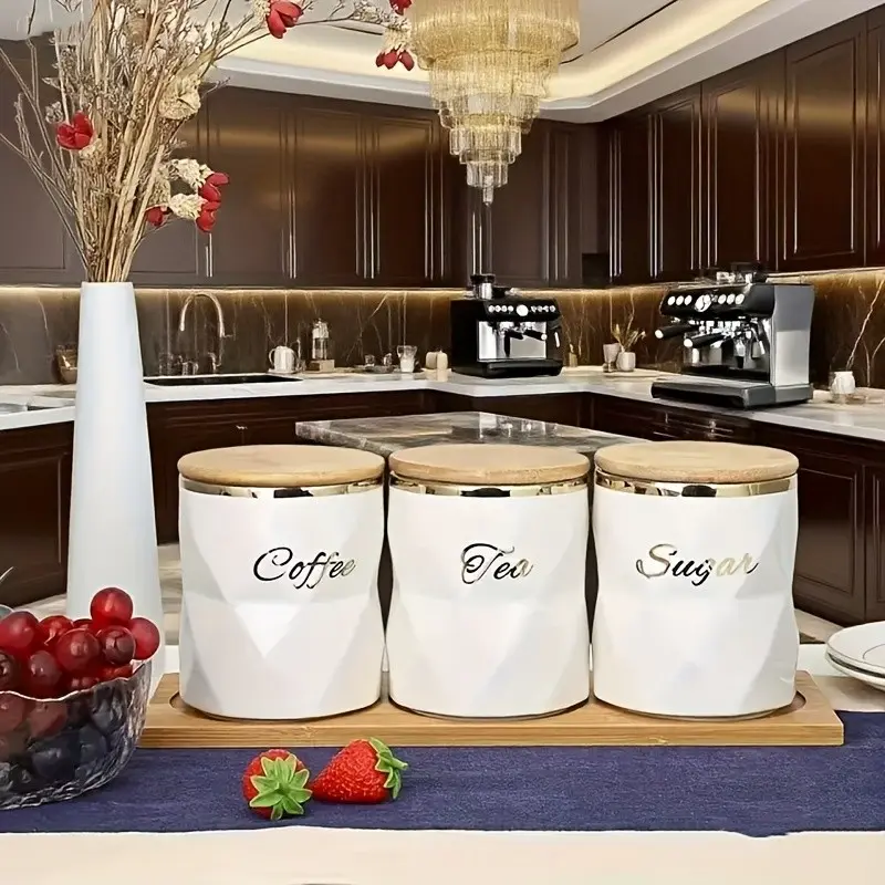 Elegant Ceramic Storage Jars Set, Moisture-Proof Tea Coffee Storage Canisters, High-Quality Jewelry Box, Ideal for Weddings & Parties, Canister Sets for Kitchen Counter, Coffee Containers
