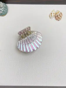Mermaid Mood Colorful Shell Hair Claw, Small Pearl Rhinestone Hair Clip, Y2K Beach Style, Boho Moire Pattern, All Seasons
