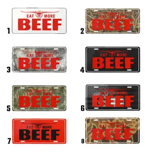 "Eat More Beef" Funny Camo & Hay Front License Plate - Custom Sarcastic Car Tag - Bold Farm & BBQ Automotive Decor - Gift for Cattle Farmer