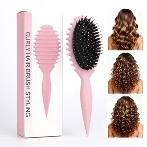 Curl Defining Brush for Curly Wavy Coily Natural Hair, Boar Bristle Hair Styling Detangling Brush, Shapes Smooths Defined Curls Reduces Frizz Breakage, Wet Dry Use Salon Quality Hair Care Tool for Women,Hair Brush