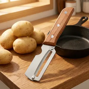 2 PCS 2-in-1 Multifunction Vegetable Peeler with Bottle Opener Stainless Steel Sharp Blade Easy Peel Ergonomic Wooden Handle Kitchen Prep Tool for Fruits and Veggies Tool for Sugar Cane Potato Fruit Pineapple Pumpkin Papaya Carrot