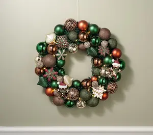 22" Lit Shatterproof Ornament Wreath - Color: Traditional