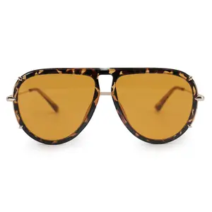 Ivy Luxe - Yellow Tangle-Free Round Aviator Sunglasses