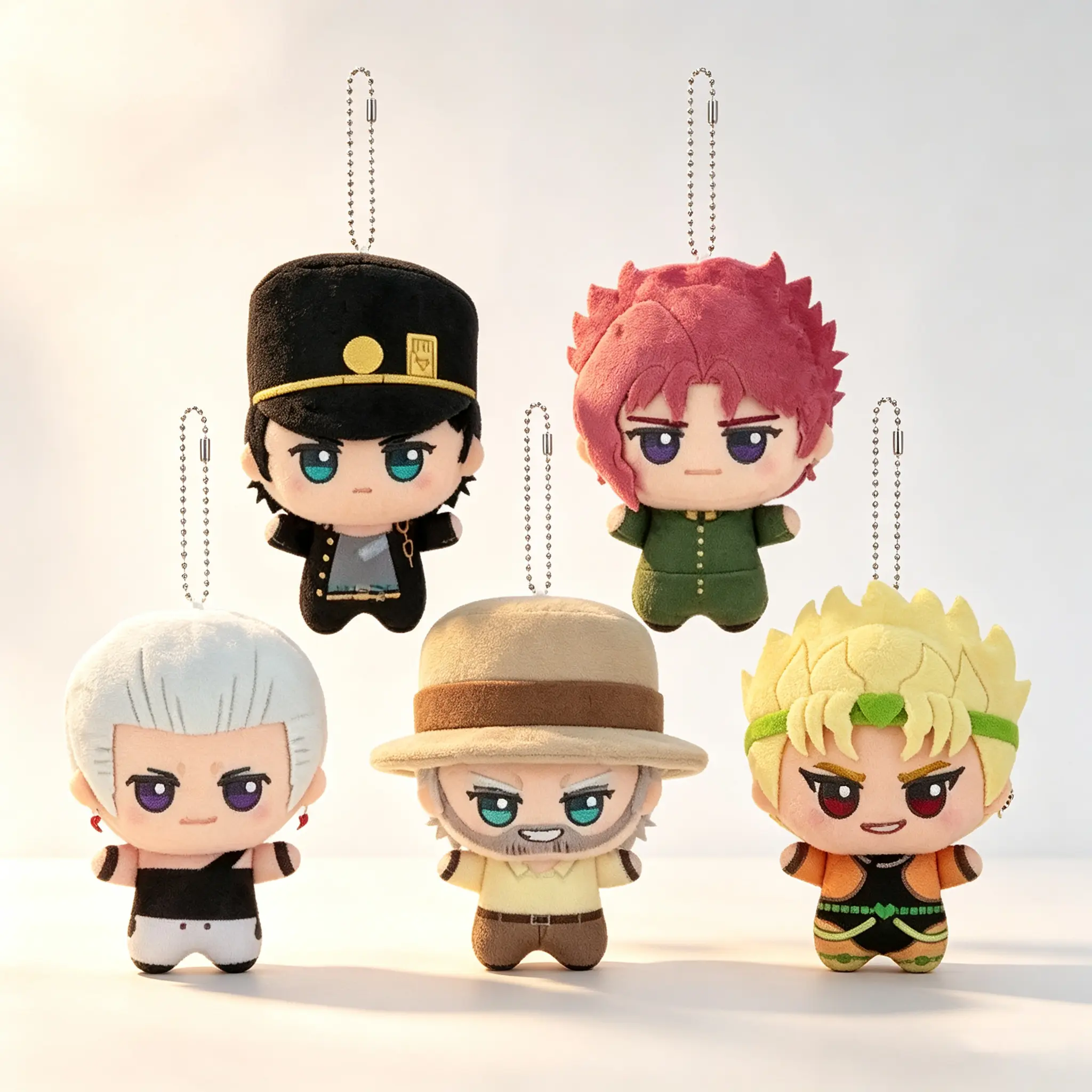 Anime JoJo's Bizarre Adventure Plush Keychain, Cute Mini Cotton Doll Pendant Featuring Kujo Jotaro, Kakyoin Noriaki & Polnareff, Kawaii Collectible Plush Toy, Perfect Anime Fan Gift for Backpack & Keys